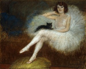 Ballerina con un gatto nero da Pierre Carrier Belleuse