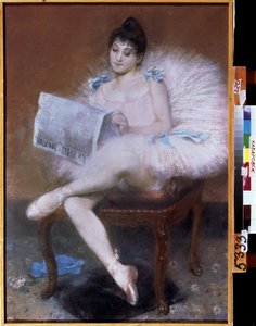 Ballerina seduta. Ballerina in tutu che legge "il piccolo giornale" da Pierre Carrier Belleuse