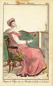 Donna seduta su una sedia Empire in un salotto, Parigi da Pierre Charles Baquoy