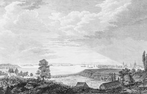 Una vista sud-ovest della città di New York, in Nord America, ca. 1768 da Pierre Charles Canot