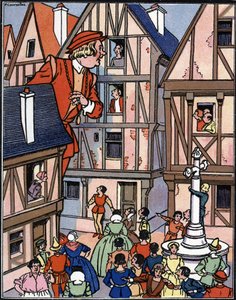 Il gigante Gargantua nelle strade di Chinon, illustrazione di Pierre Couselles da 