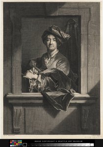 Incisione del Ritratto di Hyacinth Rigaud di se stesso, fine XVII secolo-XVIII secolo da Pierre Imbert Drevet