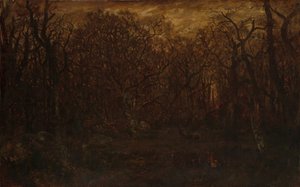 La foresta in inverno al tramonto
