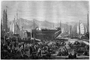 Boat des Fleurs, un ristorante e luogo di divertimento nel porto di Shanghai nel 1860, Cina da Pierre Eugene Grandsire