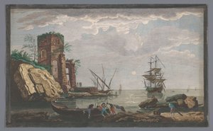 Vista su una costa nei dintorni della città di Tolone al chiaro di luna da Pierre François Basan