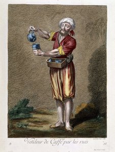 Venditore di caffè per le strade, "Collezione di 100 stampe che rappresentano diverse nazioni del Levante nel 1707 e 1708" per ordine di M. de Frriol, ambasciatore del re alla Porta e aggiornato nel 1712-13 a cura di M. Le Hay, incisore Basan, Parigi da Pierre François Basan