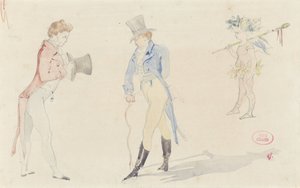 Leggero foglio di schizzi con due dandy che si incontrano e un balletto-amore da Pierre François Eugène Giraud