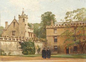 La Sala di grammatica dal Quadrilatero di St Johns nel 1881: Presidente Bulley nel vialetto delle Logge e due altri, 1881 da Pierre François Joseph Tonneau