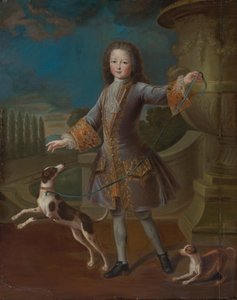 Luigi XV di Francia con due cani da Pierre Gobert