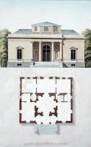 Casa di campagna a Laeken, da Choix des Monuments, Edifices et Maisons les plus remarquables du Royaume des Pays-Bas di Pierre Jacques Goetghebuer, pubblicato 1827 da Pierre Jacques Goetghebuer