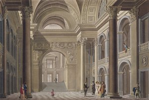 Vestibolo del Palais Academique a Gand, da Choix des Monuments, Edifices et Maisons les plus remarquables du Royaume des Pays-Bas di Pierre Jacques Goetghebuer, inciso da L. Roelandt da Pierre Jacques Goetghebuer