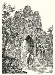 La porta nord di Angkor-Thom (incisione) da Pierre Jeannerat de Beerski