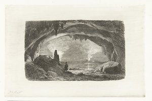 Uomo con barca a remi nelle grotte di Han da Pierre Louis Dubourcq