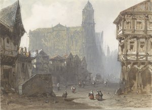 La Vecchia Piazza del Mercato a Rouen da Pierre Luc Charles Ciceri