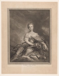 Flora sulle nuvole con fiori in mano da Pierre Maloeuvre