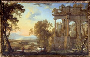 Paesaggio con rovine e pastori