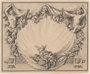 Cartiglio con maschere teatrali da Pierre Philippe Choffard