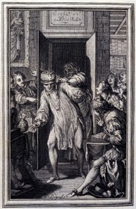 Re Candaule e il Maestro di Legge - in "Tales et nouvelles en vers" di Jean La Fontaine. 1776. Illustrazione di P.P. Choffard da Pierre Philippe Choffard