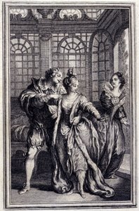 La fidanzata del re di Garbe - in "Contes et nouvelles en vers" di Jean La Fontaine. 1776. Illustrazione di P.P. Choffard.