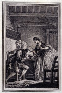Il falcone - in "Racconti e novelle in versi" di Jean La Fontaine. 1776. Illustrazione di P.P. Choffard. da Pierre Philippe Choffard