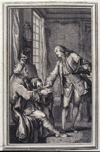 Les confeux indiscrets - in "Tales et nouvelles en vers" di Jean La Fontaine. 1776. Illustrazione di P.P. Choffard. da Pierre Philippe Choffard