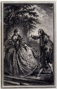 Nicaise - in "Tales et nouvelles en vers" di Jean La Fontaine. 1776. Illustrazione di P.P. Choffard da Pierre Philippe Choffard