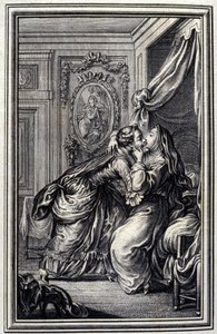 La sarta - in “Tales et nouvelles en vers” di Jean La Fontaine. 1776. Illustrazione di P.P. Choffard. da Pierre Philippe Choffard