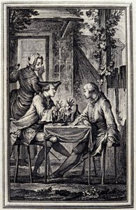 Il riparatore di orecchini o il riparatore di cozze. In "Contes et nouvelles en vers" di Jean de La Fontaine, Amsterdam 1776. illustrato da P.P. Choffard. da Pierre Philippe Choffard
