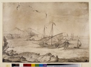 Navi nel porto di Marsiglia - con cartiglio