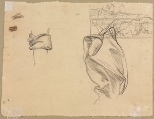 Studi di drappeggio e studio di un paesaggio (verso) da Pierre Puvis de Chavannes