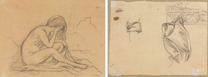 Studio di un nudo femminile (recto); Studi di drappeggio e studio di un paesaggio (verso)