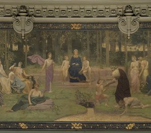 Il Bosco Sacro, murale nel Grande Anfiteatro che raffigura figure allegoriche della Sorbona, Eloquenza, Poesia, Filosofia, Storia, Botanica, Geologia, Fisica e Geometria, 1887-89 (dettaglio)