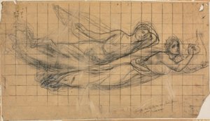 Due figure volanti con una lira (Studio per Il boschetto sacro, amato delle arti e delle muse) da Pierre Puvis de Chavannes