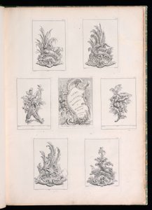 Progetto ornamentale con due uccelli morti sdraiati su un ramo di acanto, da Livre de Legumes da Pierre Quentin Chedel