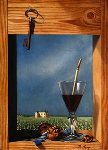 Bicchiere di vino davanti a un castello; Verre de vin devant un chateau