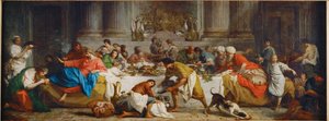 Le repas chez Simon. Il pasto in casa di Simone. Marta versa olio sui piedi di Cristo e li asciuga con i suoi capelli... da Pierre Subleyras