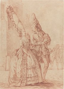 Una signora e un gentiluomo con copricapi esagerati da Pierre Thomas Le Clerc