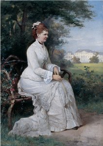 Ritratto della principessa Emma von Waldeck-Pyrmont seduta su una panchina nel parco del Palazzo Het Loo da Piet Schipperus