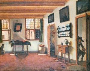 Interno di una casa olandese, ca 1670, dipinto di Pieter Janssens Elinga (1623-1683) da Pieter Janssens
