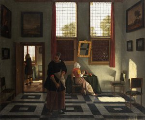 Interno con Pittore, Donna che Legge e Cameriera che Spazza, c.1665-70 da Pieter (1623 82) Janssens