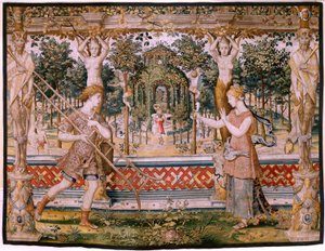Serie Vertumno e Pomona; Vertumno trasformato in giardiniere (quinto arazzo della serie)
