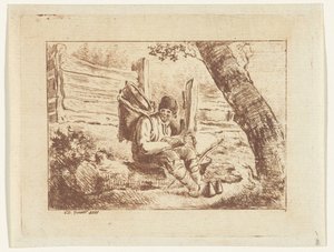 Uomo seduto con un cesto sulla schiena da Pieter Barbiers (IV)