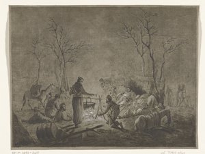 Bivacco di cosacchi vicino al fuoco durante l
