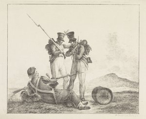 Tre soldati sul campo di battaglia da Pieter Bartholomeusz. Barbiers