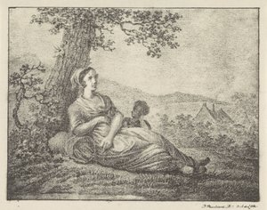 Donna riposante vicino a un albero da Pieter Bartholomeusz. Barbiers