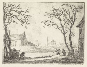 Paesaggio invernale con case e figure da Pieter Bartholomeusz. Barbiers
