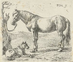 Cavallo e cane in un prato da Pieter Bodding van Laer