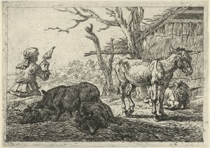 Donna che fila, maiali e asini da Pieter Bodding van Laer
