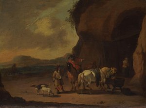 Cavalieri fermi su un passo di montagna da Pieter Bout