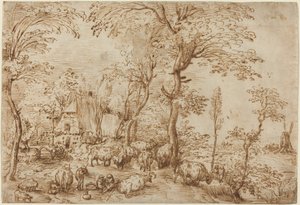 Contadini e bestiame vicino a una fattoria da Pieter Bruegel the Elder